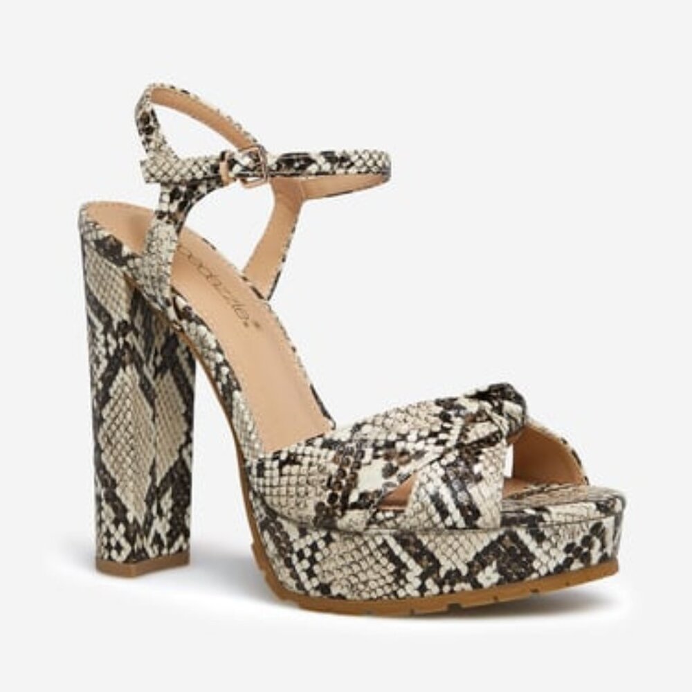 ShoeDazzle Size 9 Natural Snake Platform Block Heel Sandals